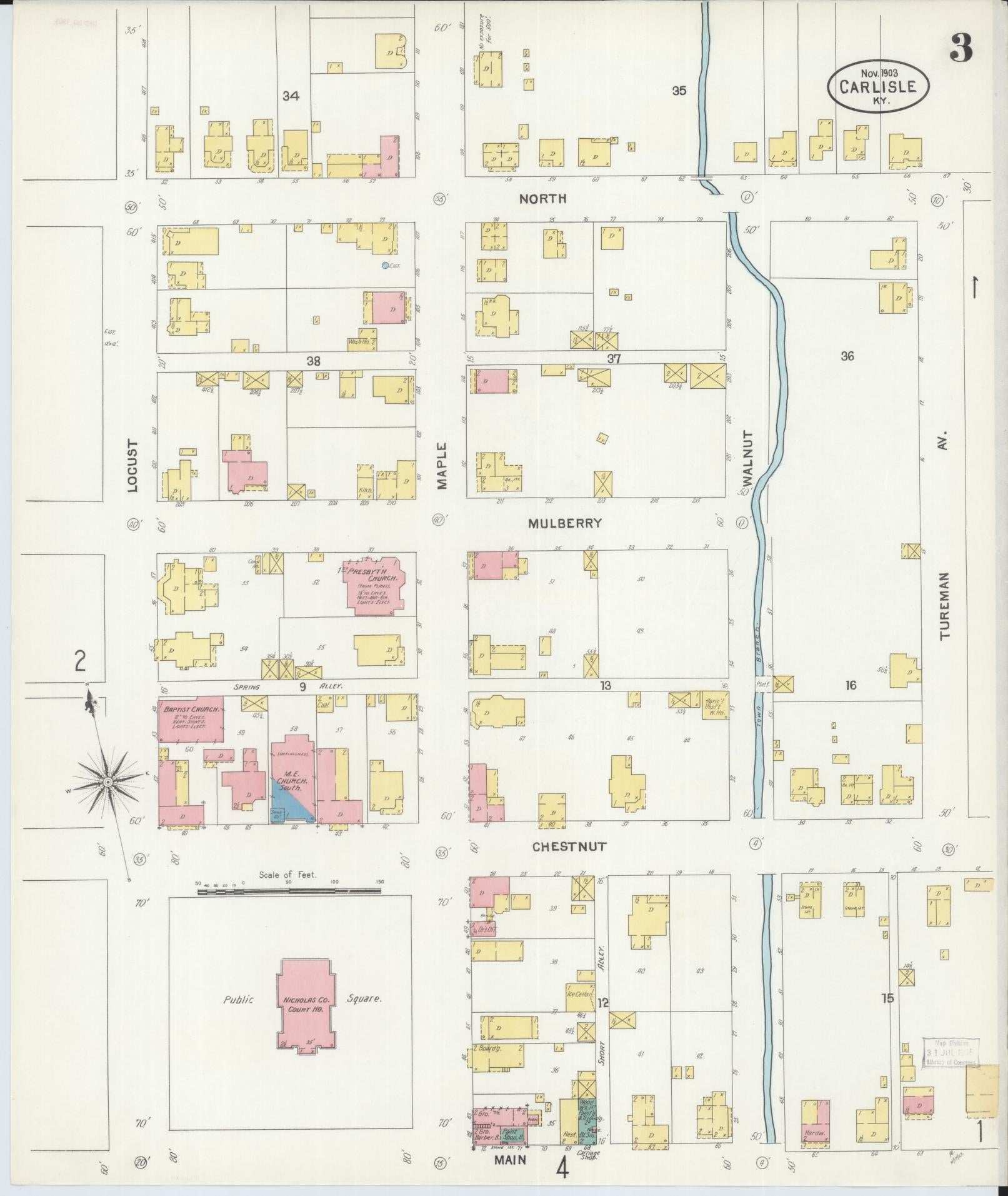 Sanborn Fire Insurance Map from Carlisle, Nicholas County, Kentucky (1903), Sheet #0003 - Historic Sanborn Fire Insurance Map Print, vintage old map wall art, antique decor, genealogy gift, Kentucky Kentucky map