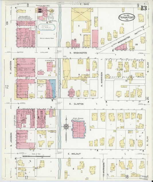Sanborn Fire Insurance Map from Frankfort, Clinton County, Indiana (1912), Sheet #0013 - Historic Sanborn Fire Insurance Map Print, vintage old map wall art, antique decor, genealogy gift, Indiana Indiana map