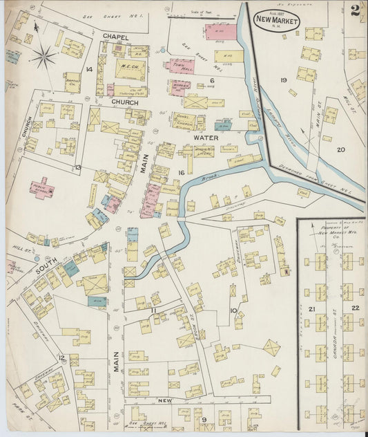 Sanborn Fire Insurance Map from New Market, Rockingham County, New Hampshire (1887), Sheet #0002 - Historic Sanborn Fire Insurance Map Print, vintage old map wall art, antique decor, genealogy gift, New Hampshire New Hampshire map