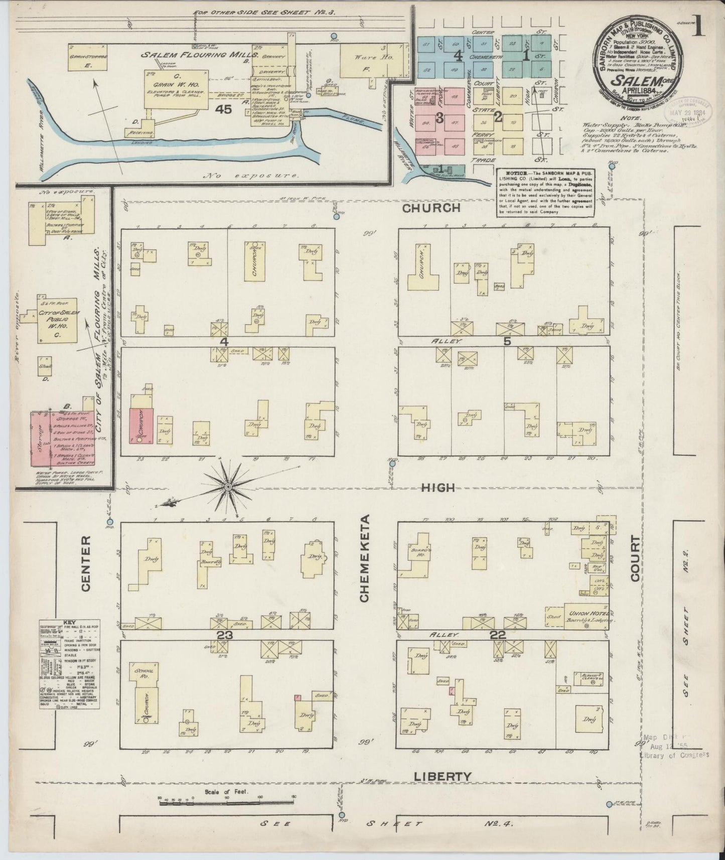 Sanborn Fire Insurance Map from Salem, Marion County, Oregon (1884), Sheet #0001 - Complete Map Set gallery image, historic Sanborn map, vintage wall art, Oregon Oregon