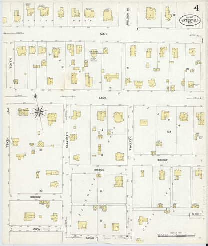 Sanborn Fire Insurance Map from Gatesville, Coryell County, Texas (1907), Sheet #0004 - Complete Map Set gallery image, historic Sanborn map, vintage wall art, Texas Texas