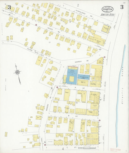 Sanborn Fire Insurance Map from Hampton, Rockingham County, New Hampshire (1930), Sheet #0003 - Historic Sanborn Fire Insurance Map Print, vintage old map wall art, antique decor, genealogy gift, New Hampshire New Hampshire map