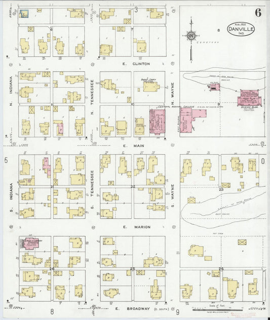 Sanborn Fire Insurance Map from Danville, Hendricks County, Indiana (1920), Sheet #0006 - Historic Sanborn Fire Insurance Map Print, vintage old map wall art, antique decor, genealogy gift, Indiana Indiana map