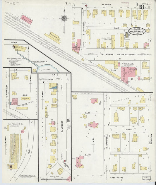 Sanborn Fire Insurance Map from Valparaiso, Porter County, Indiana (1910), Sheet #0018 - Historic Sanborn Fire Insurance Map Print, vintage old map wall art, antique decor, genealogy gift, Indiana Indiana map