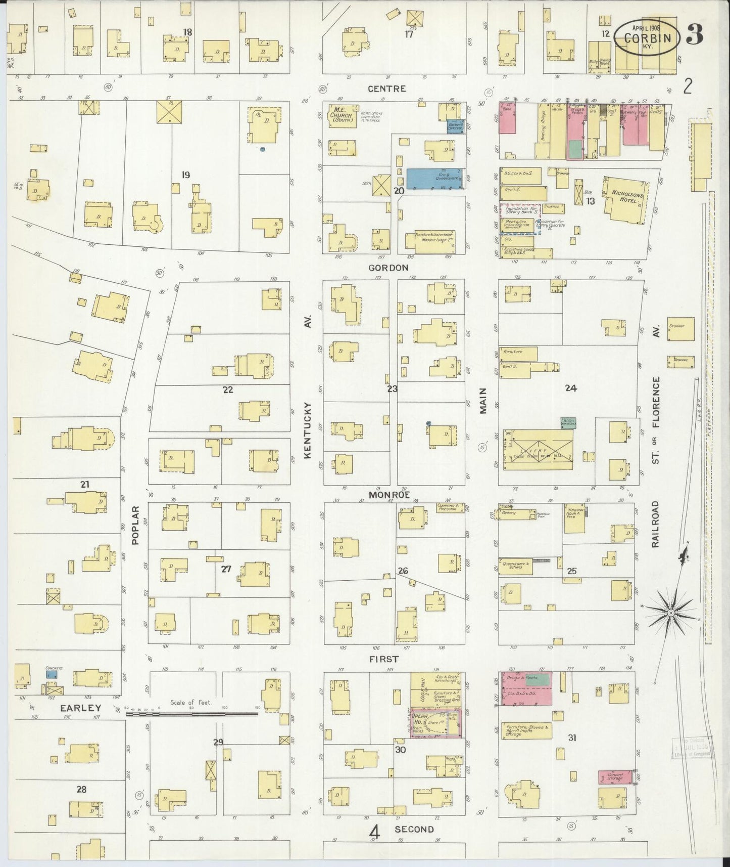 Sanborn Fire Insurance Map from Corbin, Knox and Whitley Counties, Kentucky (1908), Sheet #0003 - Complete Map Set gallery image, historic Sanborn map, vintage wall art, Kentucky Kentucky