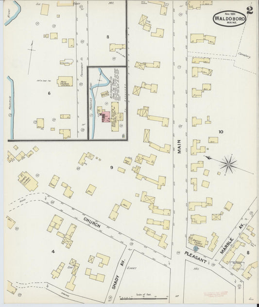 Sanborn Fire Insurance Map from Waldoboro, Lincoln County, Maine (1891), Sheet #0002 - Historic Sanborn Fire Insurance Map Print, vintage old map wall art, antique decor, genealogy gift, Maine Maine map