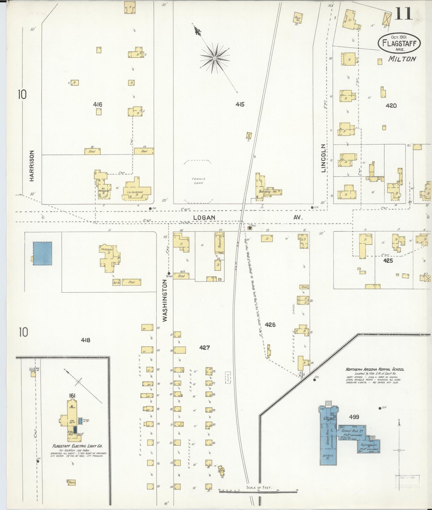 Sanborn Fire Insurance Map from Flagstaff, Coconino County, Arizona (1901), Sheet #0011 - Complete Map Set gallery image, historic Sanborn map, vintage wall art, Arizona Arizona