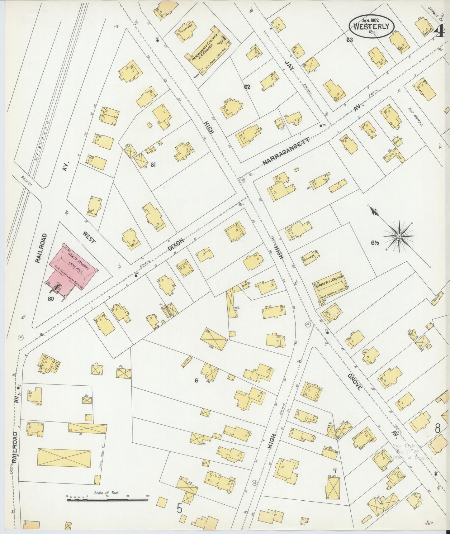 Sanborn Fire Insurance Map from Westerly, Washington County, Rhode Island (1902), Sheet #0004 - Complete Map Set gallery image, historic Sanborn map, vintage wall art, Rhode Island Rhode Island