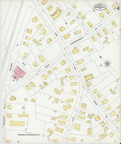 Sanborn Fire Insurance Map from Westerly, Washington County, Rhode Island (1902), Sheet #0004 - Complete Map Set gallery image, historic Sanborn map, vintage wall art, Rhode Island Rhode Island