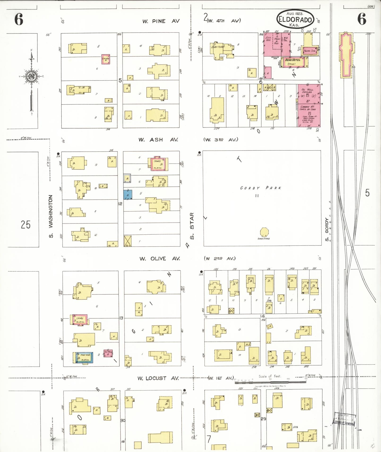 Sanborn Fire Insurance Map from El Dorado, Butler County, Kansas (1923), Sheet #0006 - Complete Map Set gallery image, historic Sanborn map, vintage wall art, Kansas Kansas