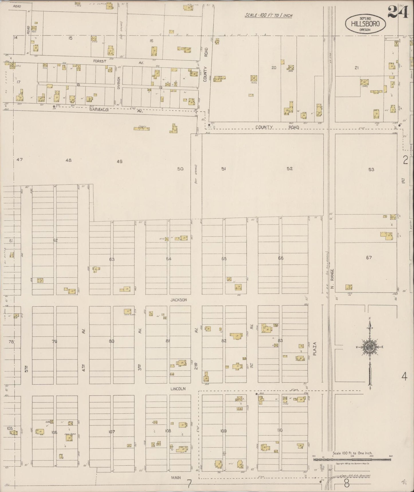 Sanborn Fire Insurance Map from Hillsboro, Washington County, Oregon (1921), Sheet #0024 - Complete Map Set gallery image, historic Sanborn map, vintage wall art, Oregon Oregon
