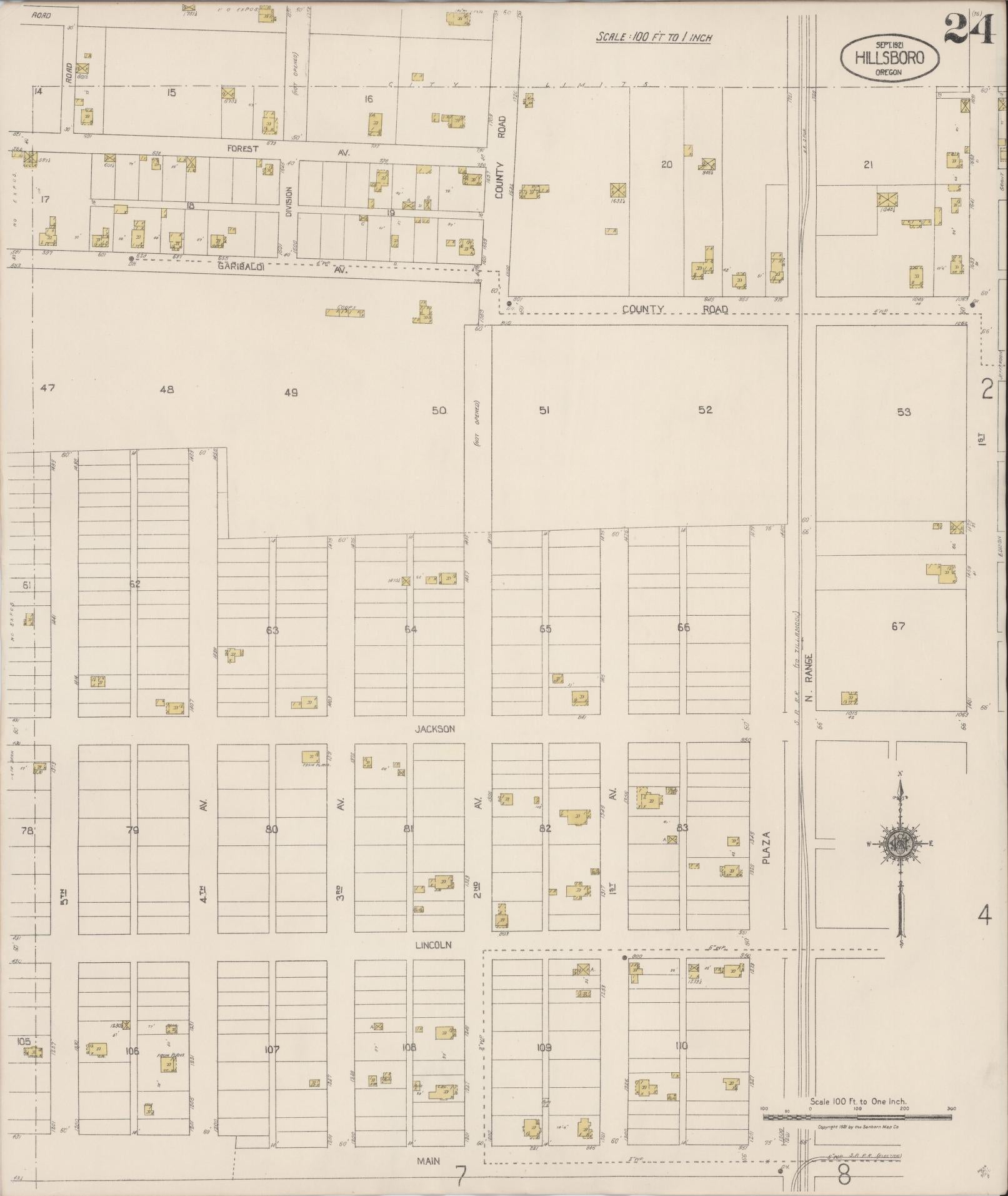 Sanborn Fire Insurance Map from Hillsboro, Washington County, Oregon (1921), Sheet #0024 - Complete Map Set gallery image, historic Sanborn map, vintage wall art, Oregon Oregon