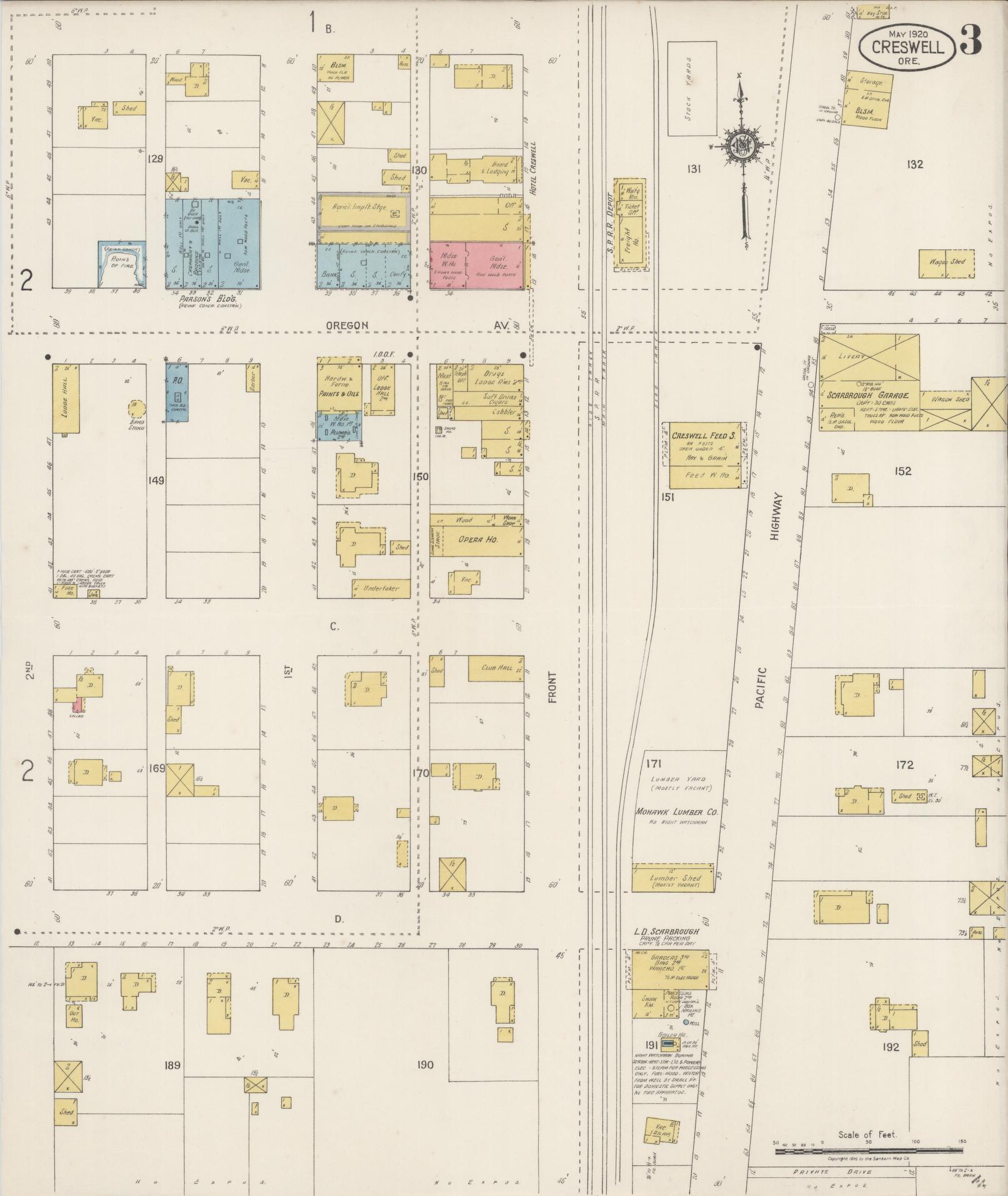 Sanborn Fire Insurance Map from Creswell, Lane County, Oregon (1920), Sheet #0003 - Complete Map Set gallery image, historic Sanborn map, vintage wall art, Oregon Oregon