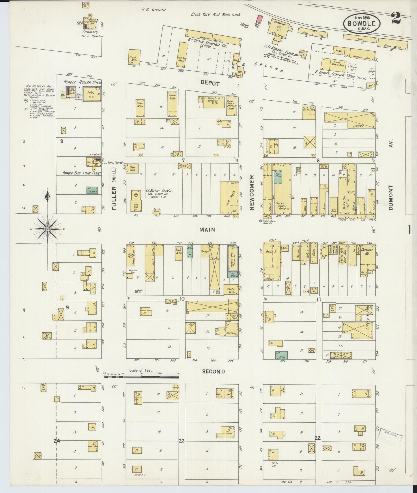 Sanborn Fire Insurance Map from Bowdle, Edmunds County, South Dakota (1898), Sheet #0002 - Historic Sanborn Fire Insurance Map Print, vintage old map wall art, antique decor, genealogy gift, South Dakota South Dakota map