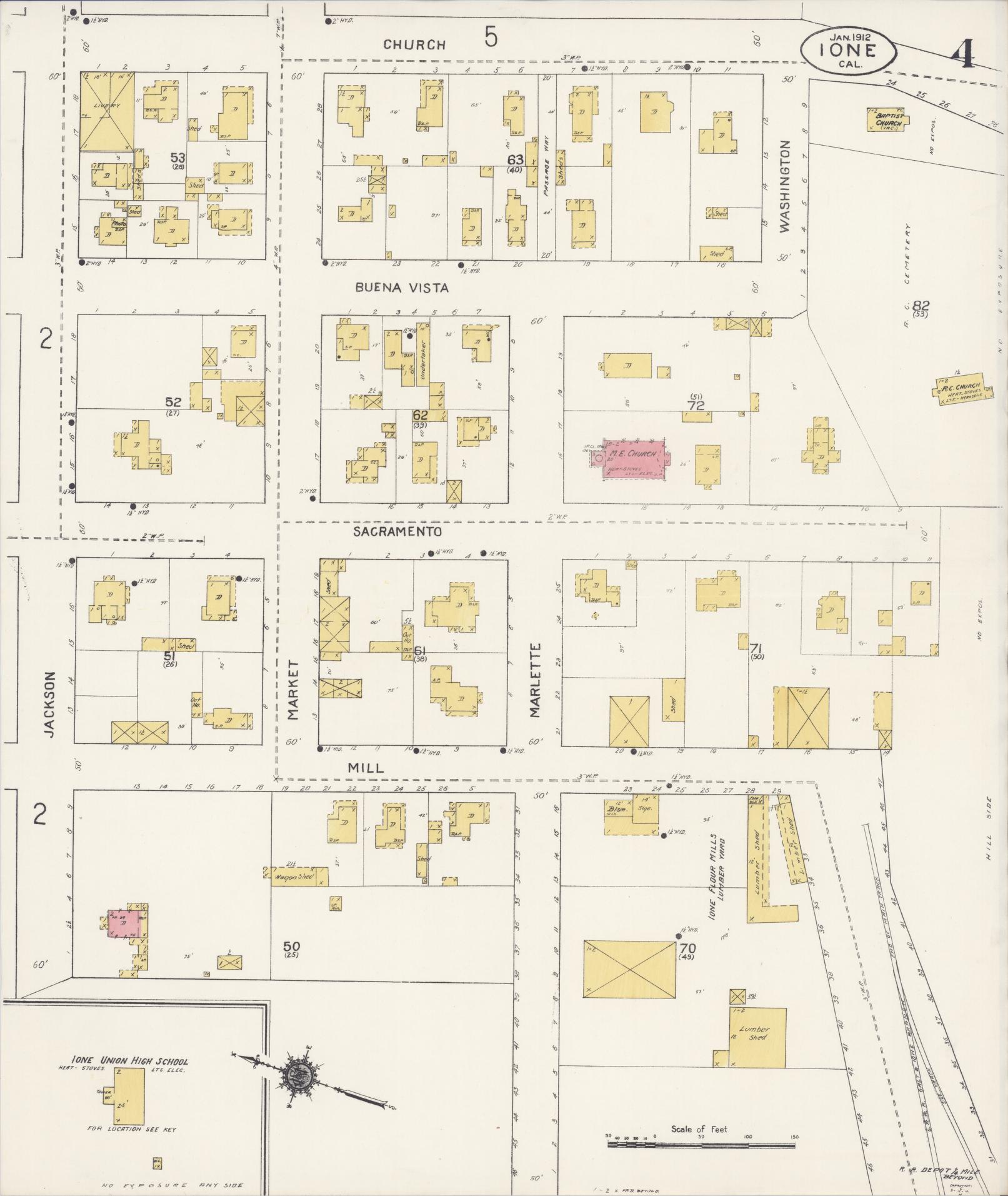 Sanborn Fire Insurance Map from Ione, Amador County, California (1912), Sheet #0004 - Historic Sanborn Fire Insurance Map Print, vintage old map wall art, antique decor, genealogy gift, California California map