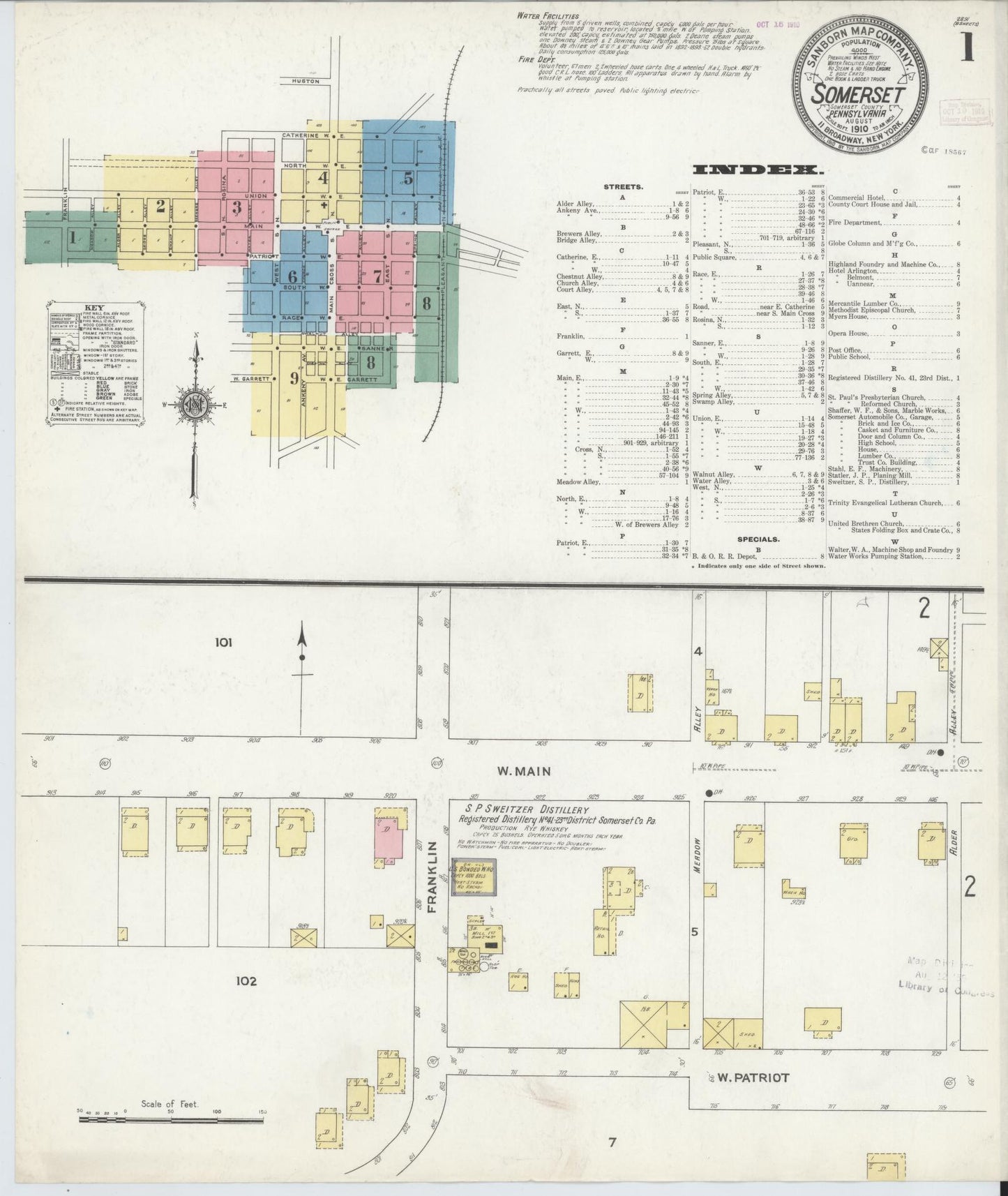 Sanborn Fire Insurance Map from Somerset, Somerset County, Pennsylvania (1910), Sheet #0001 - Complete Map Set gallery image, historic Sanborn map, vintage wall art, Pennsylvania Pennsylvania