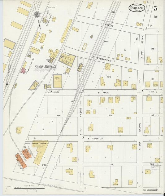 Sanborn Fire Insurance Map from Durant, Bryan County, Oklahoma (1918), Sheet #0005 - Historic Sanborn Fire Insurance Map Print, vintage old map wall art, antique decor, genealogy gift, Oklahoma Oklahoma map