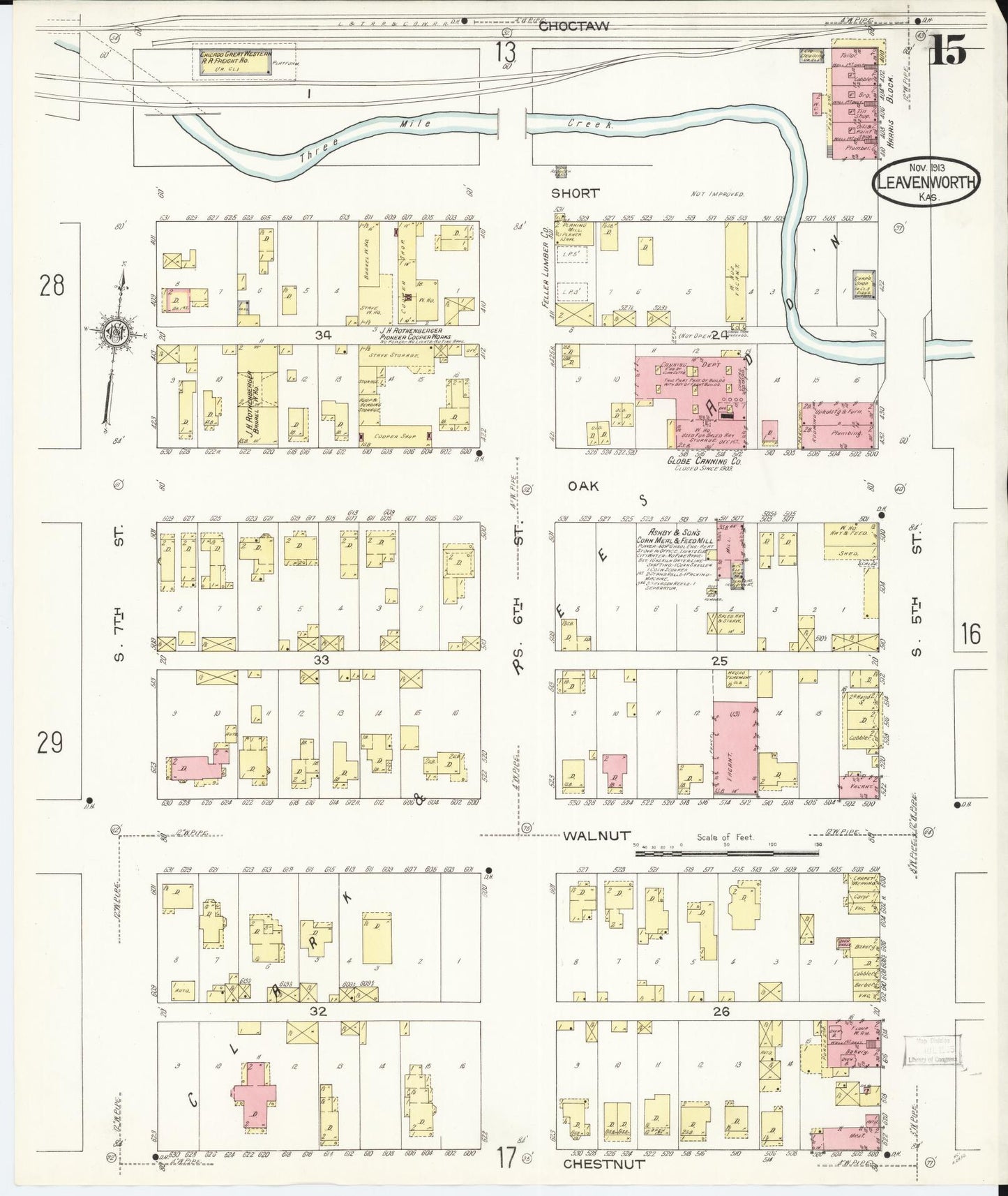 Sanborn Fire Insurance Map from Leavenworth, Leavenworth County, Kansas (1913), Sheet #0016 - Complete Map Set gallery image, historic Sanborn map, vintage wall art, Kansas Kansas