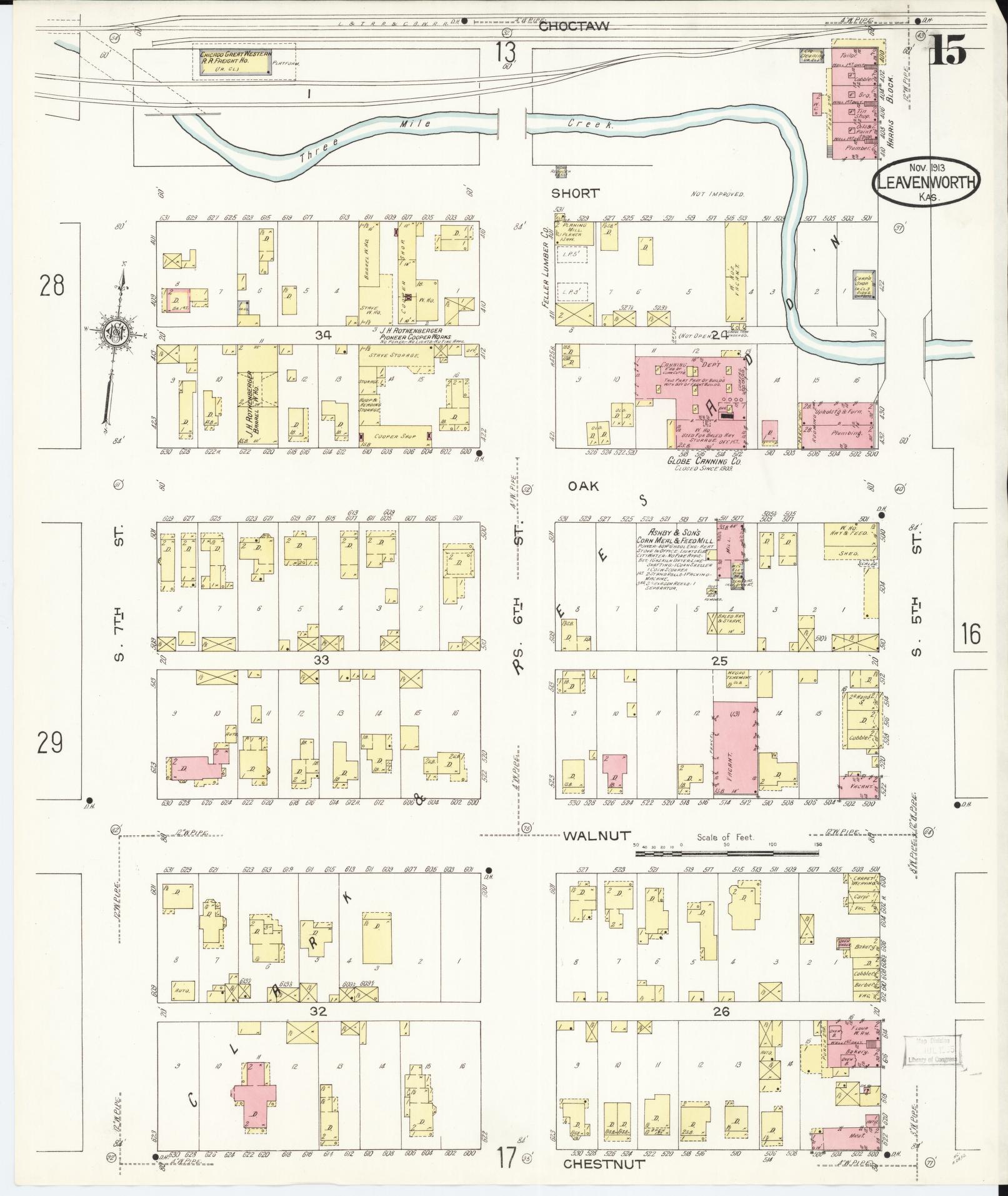 Sanborn Fire Insurance Map from Leavenworth, Leavenworth County, Kansas (1913), Sheet #0016 - Complete Map Set gallery image, historic Sanborn map, vintage wall art, Kansas Kansas