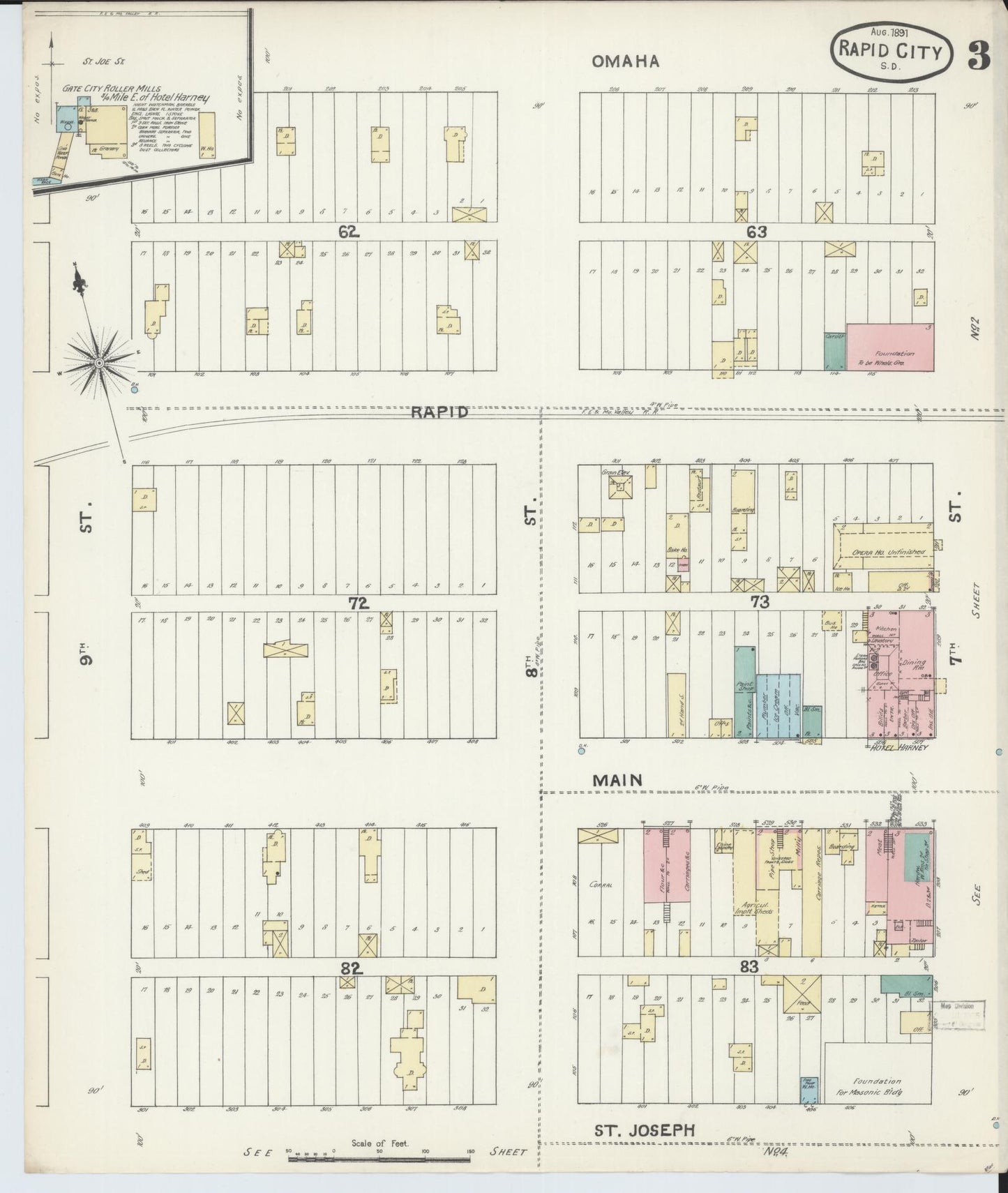Sanborn Fire Insurance Map from Rapid City, Pennington County, South Dakota (1891), Sheet #0003 - Historic Sanborn Fire Insurance Map Print, vintage old map wall art, antique decor, genealogy gift, South Dakota South Dakota map