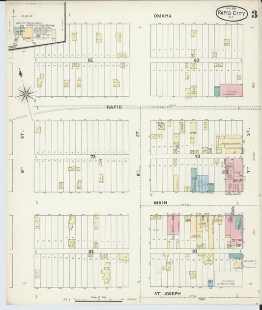 Sanborn Fire Insurance Map from Rapid City, Pennington County, South Dakota (1891), Sheet #0003 - Historic Sanborn Fire Insurance Map Print, vintage old map wall art, antique decor, genealogy gift, South Dakota South Dakota map