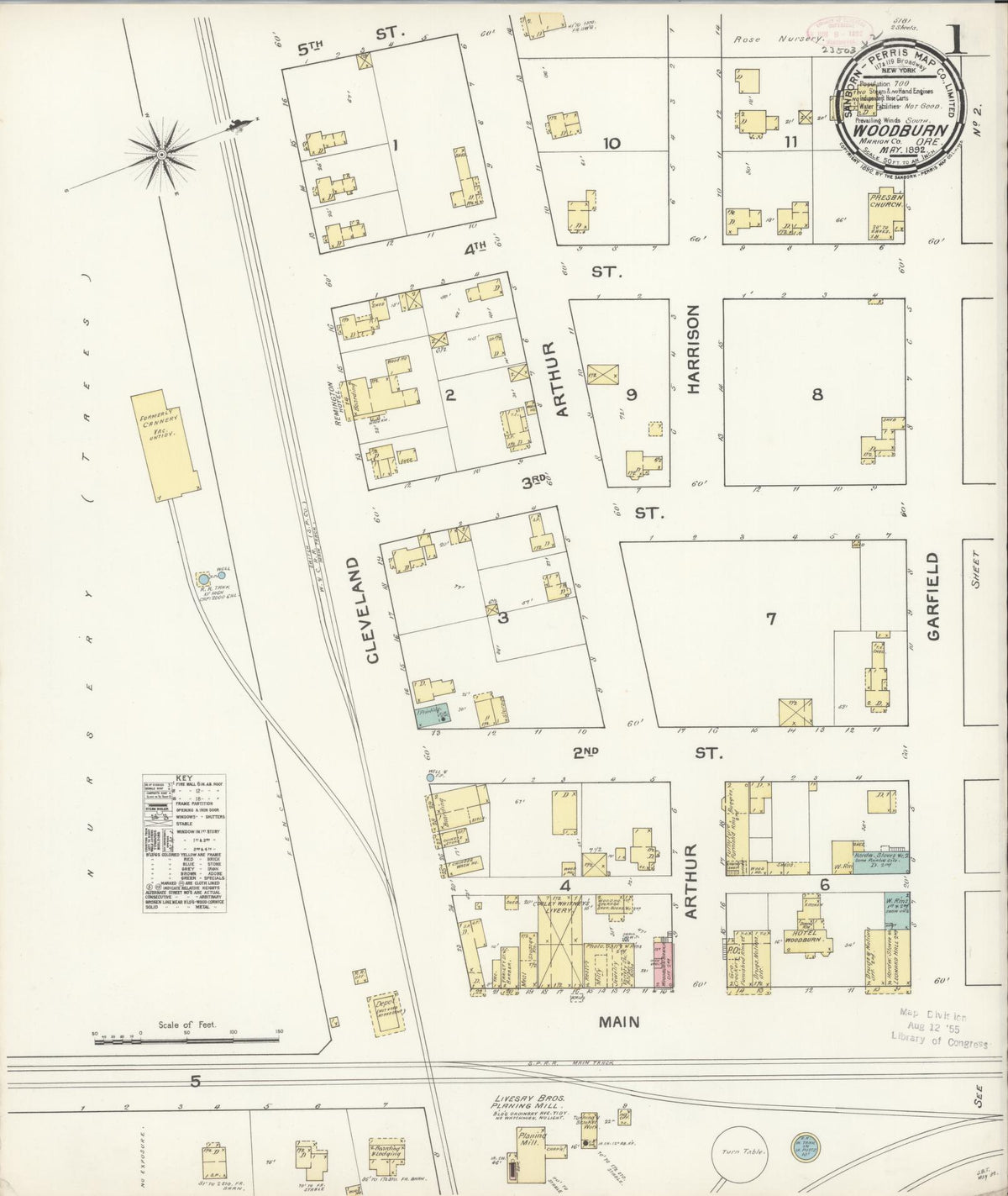 Sanborn Fire Insurance Map from Woodburn, Marion County, Oregon (1892), Sheet #0001 - Historic Sanborn Fire Insurance Map Print, vintage old map wall art, antique decor, genealogy gift, Oregon Oregon map