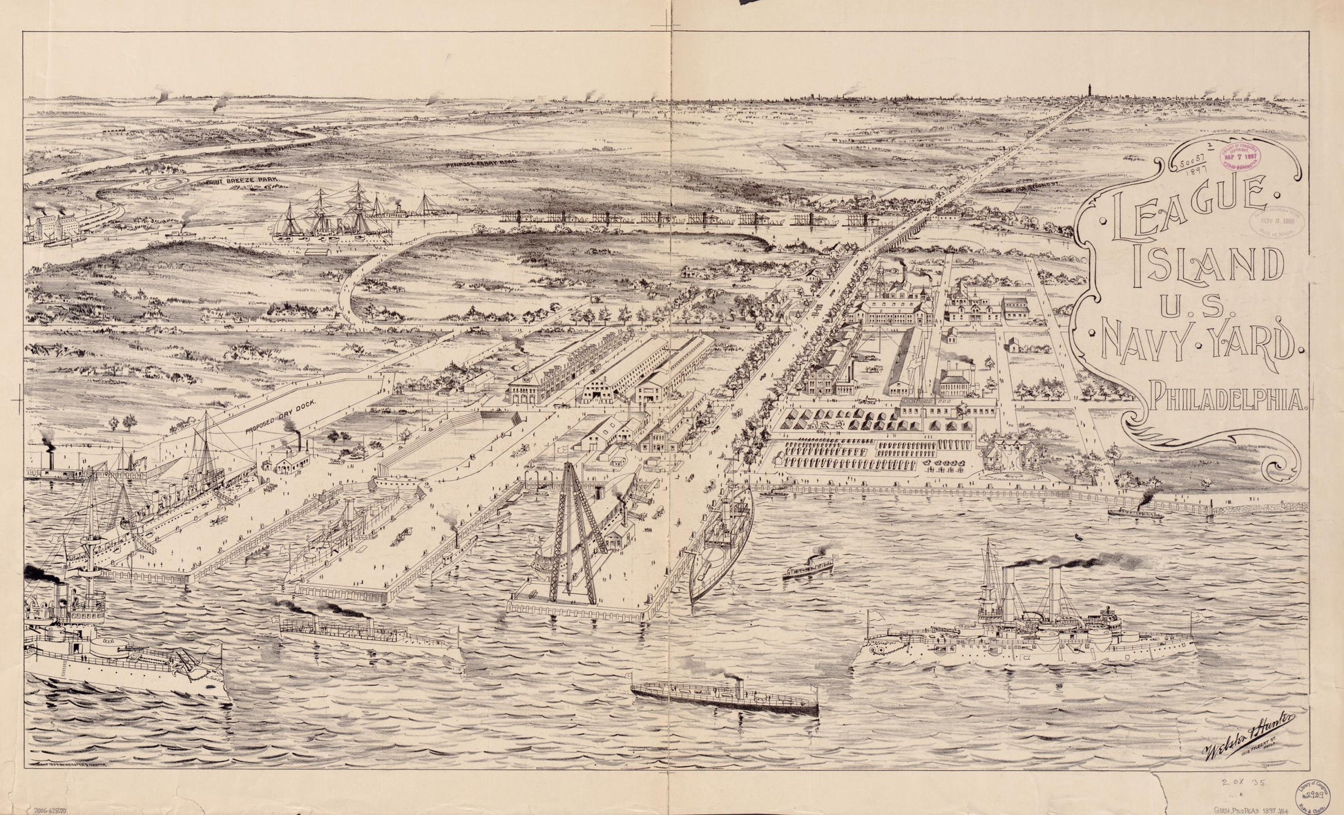 League Island U.S. Navy Yard Philadelphia (1897) – Historic Bird’s-Eye View Panorama Print