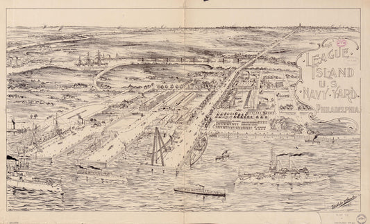 League Island U.S. Navy Yard Philadelphia (1897) – Historic Bird’s-Eye View Panorama Print