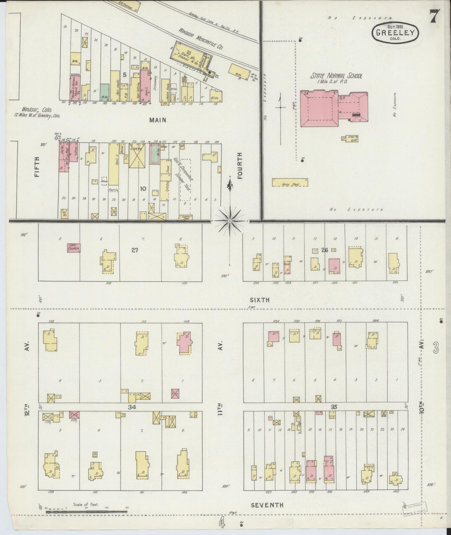 Sanborn Fire Insurance Map from Greeley, Weld County, Colorado (1895), Sheet #0007 - Complete Map Set gallery image, historic Sanborn map, vintage wall art, Colorado Colorado