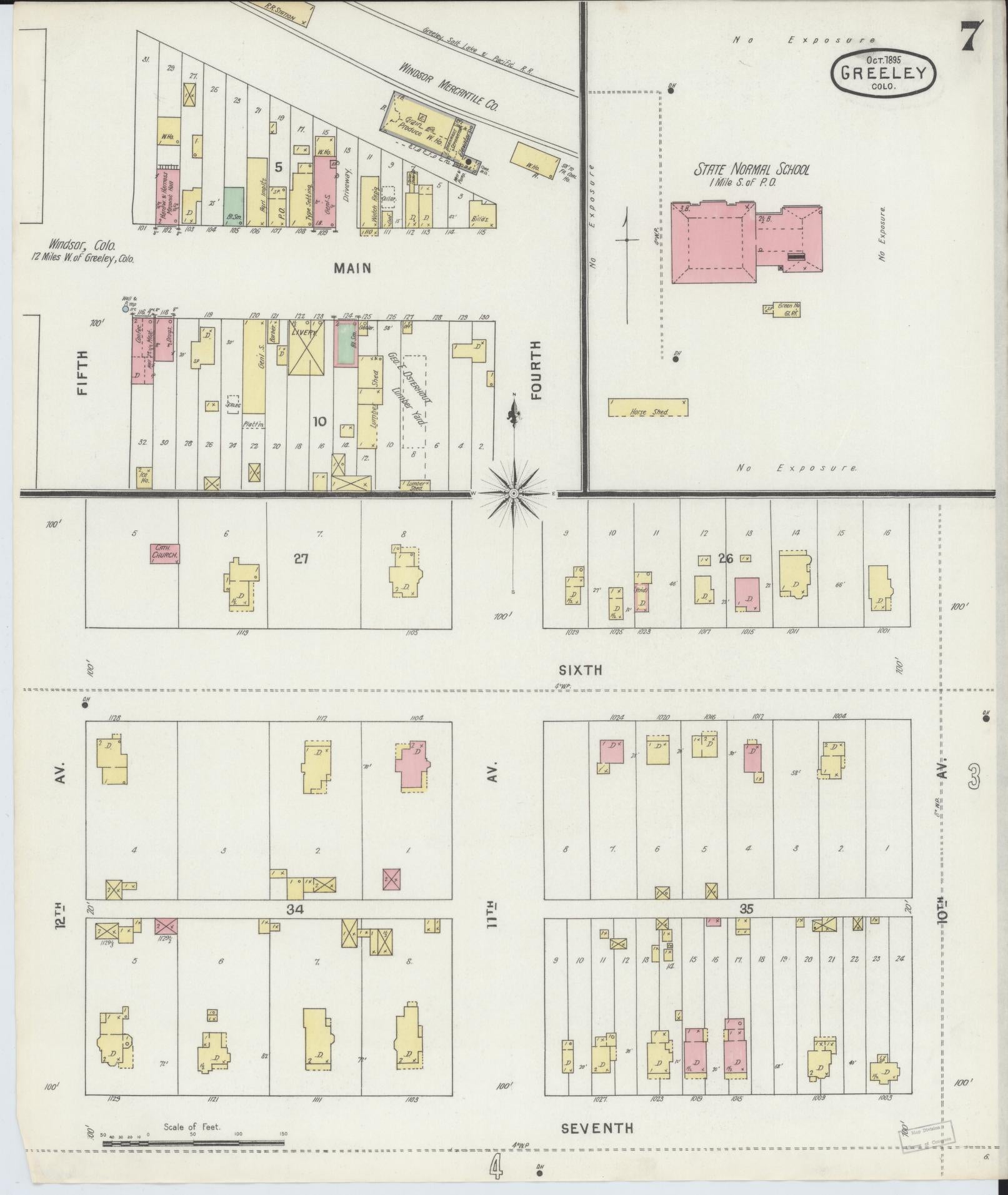 Sanborn Fire Insurance Map from Greeley, Weld County, Colorado (1895), Sheet #0007 - Complete Map Set gallery image, historic Sanborn map, vintage wall art, Colorado Colorado