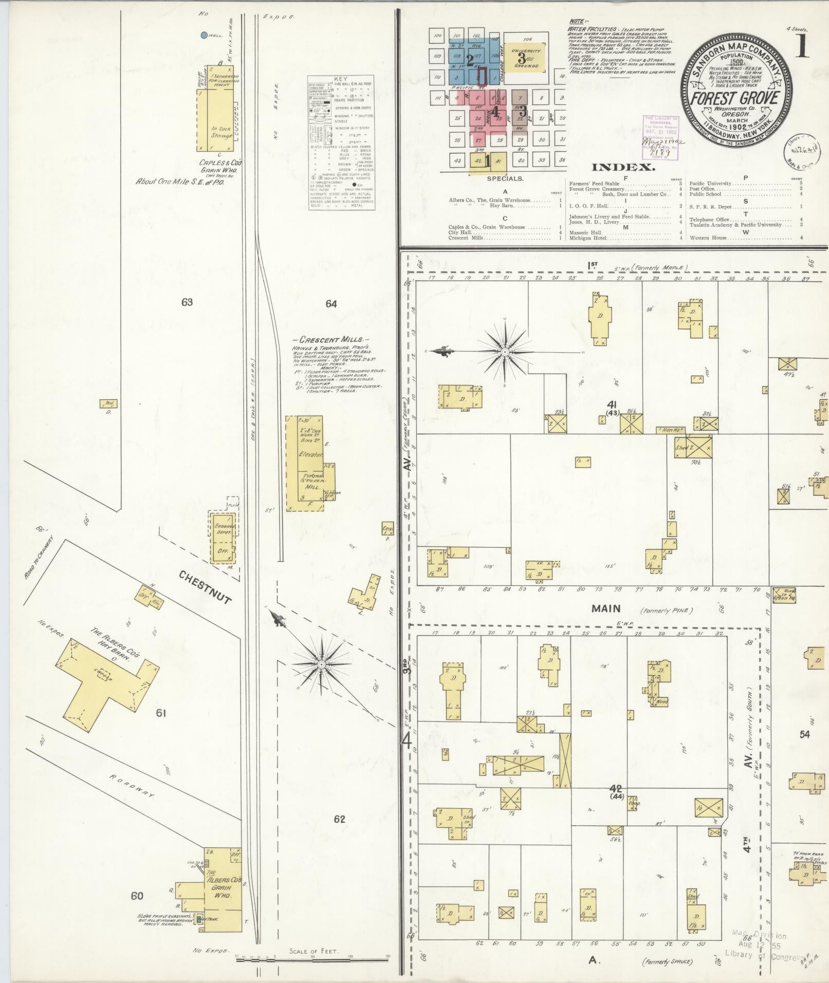 Sanborn Fire Insurance Map from Forest Grove, Washington County, Oregon (1902), Sheet #0001 - Complete Map Set gallery image, historic Sanborn map, vintage wall art, Oregon Oregon