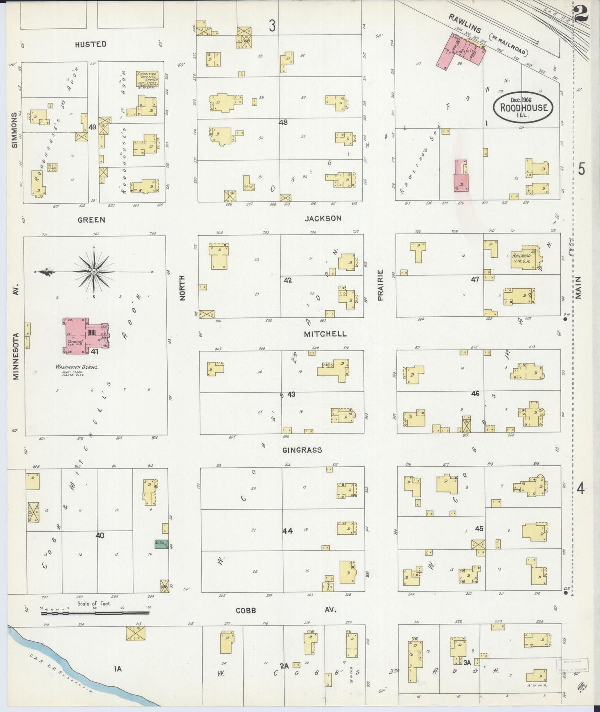 Sanborn Fire Insurance Map from Roodhouse, Greene County, Illinois (1906), Sheet #0002 - Historic Sanborn Fire Insurance Map Print, vintage old map wall art, antique decor, genealogy gift, Illinois Illinois map