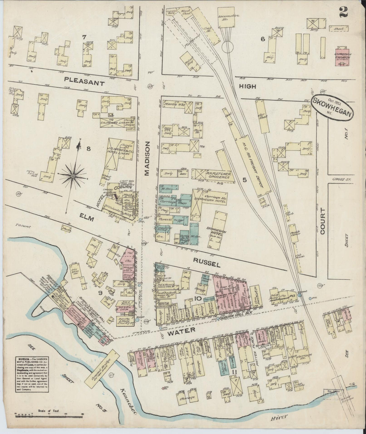Sanborn Fire Insurance Map from Skowhegan, Somerset County, Maine (1884), Sheet #0002 - Complete Map Set gallery image, historic Sanborn map, vintage wall art, Maine Maine