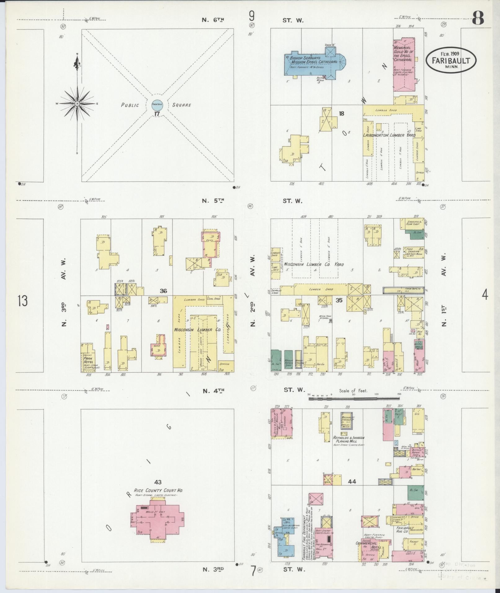 Sanborn Fire Insurance Map from Faribault, Rice County, Minnesota (1909), Sheet #0008 - Complete Map Set gallery image, historic Sanborn map, vintage wall art, Minnesota Minnesota