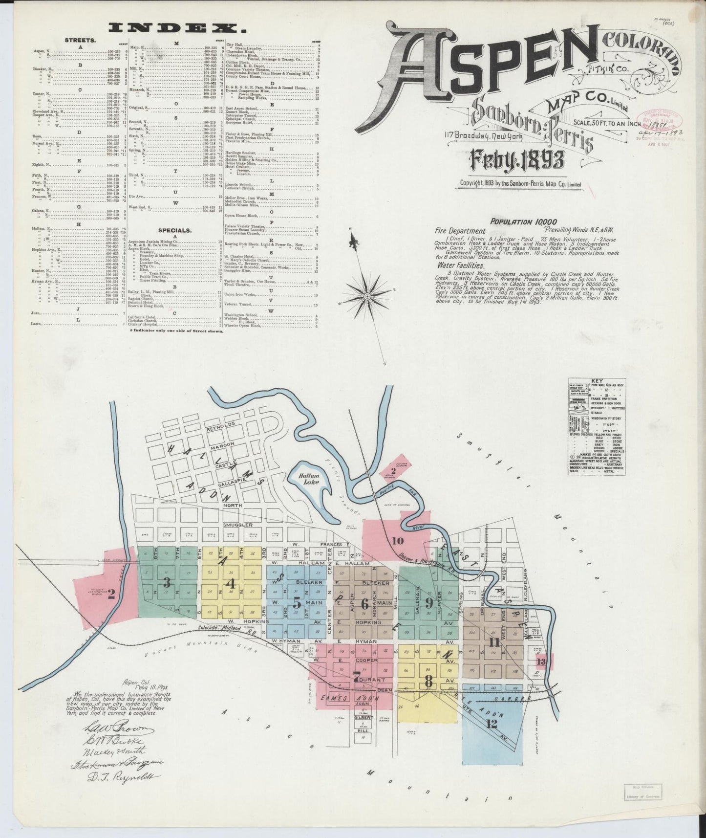 Sanborn Fire Insurance Map from Aspen, Pitkin County, Colorado (1893), Sheet #0001 - Complete Map Set gallery image, historic Sanborn map, vintage wall art, Colorado Colorado
