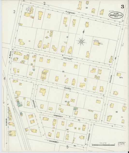 Sanborn Fire Insurance Map from Mansfield, Bristol County, Massachusetts (1897), Sheet #0003 - Historic Sanborn Fire Insurance Map Print, vintage old map wall art, antique decor, genealogy gift, Massachusetts Massachusetts map