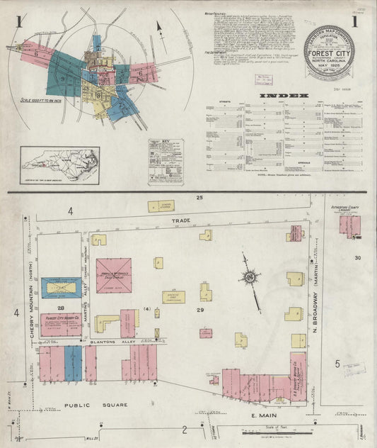 Sanborn Fire Insurance Map from Forest City, Rutherford County, North Carolina (1925), Sheet #0001 - Historic Sanborn Fire Insurance Map Print, vintage old map wall art, antique decor, genealogy gift, North Carolina North Carolina map