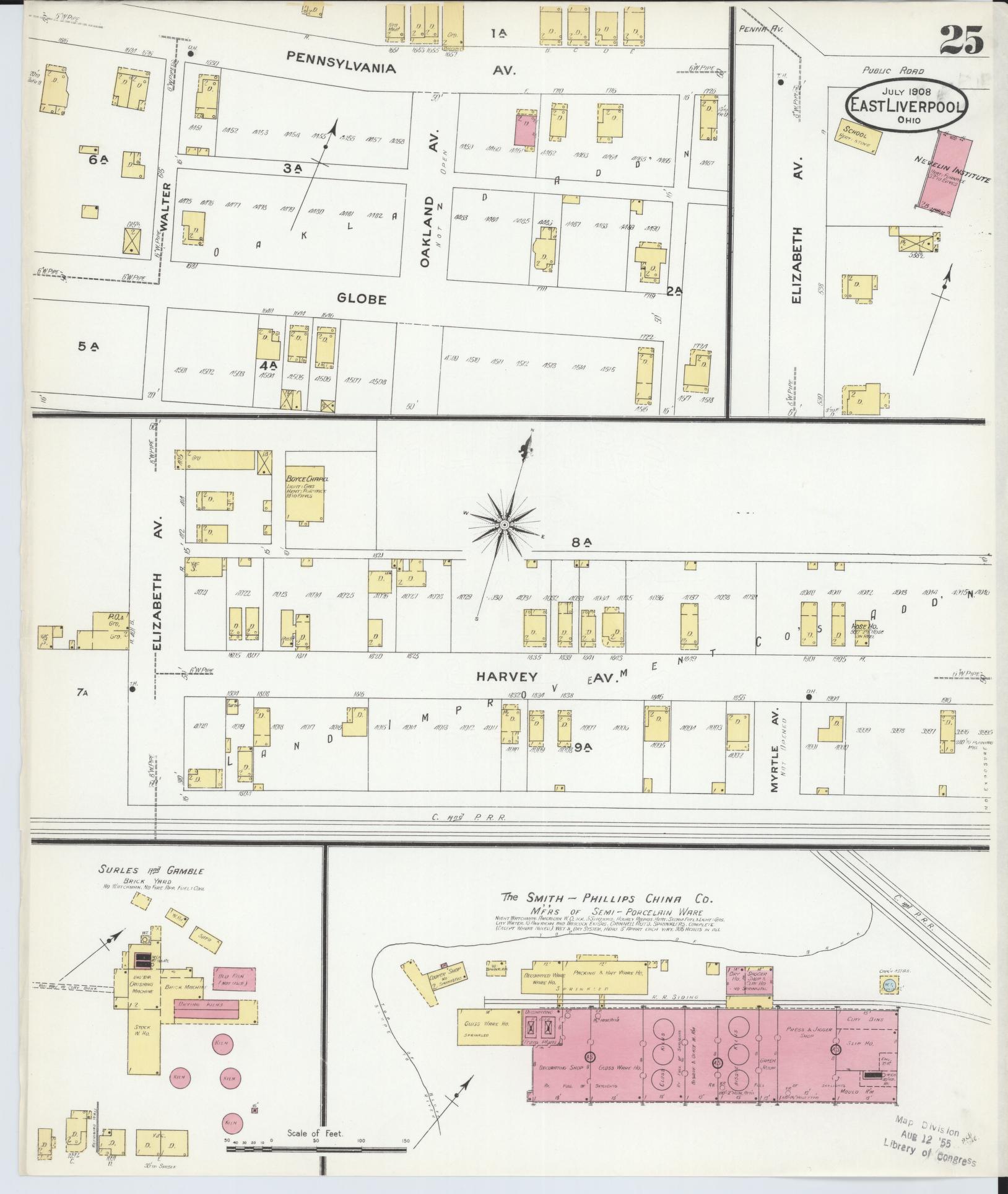 Sanborn Fire Insurance Map from East Liverpool, Columbiana County, Ohio (1908), Sheet #0025 - Historic Sanborn Fire Insurance Map Print, vintage old map wall art, antique decor, genealogy gift, Ohio Ohio map