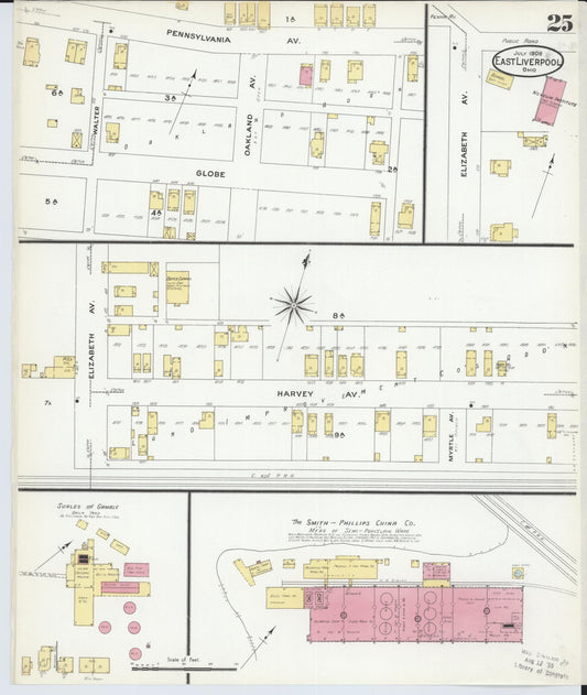 Sanborn Fire Insurance Map from East Liverpool, Columbiana County, Ohio (1908), Sheet #0025 - Historic Sanborn Fire Insurance Map Print, vintage old map wall art, antique decor, genealogy gift, Ohio Ohio map