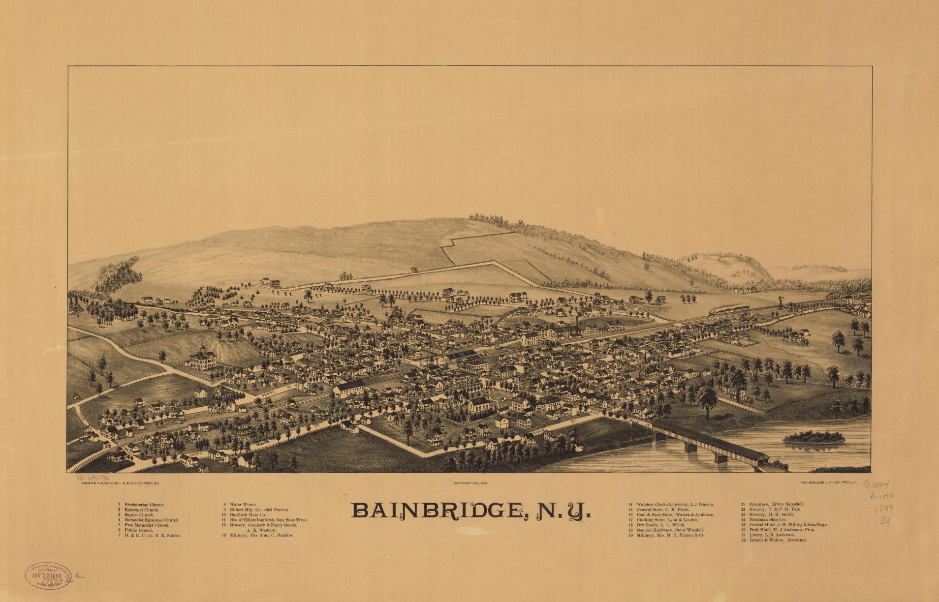Bainbridge, N.Y. (1889) – Historic Bird’s-Eye View Panorama Print