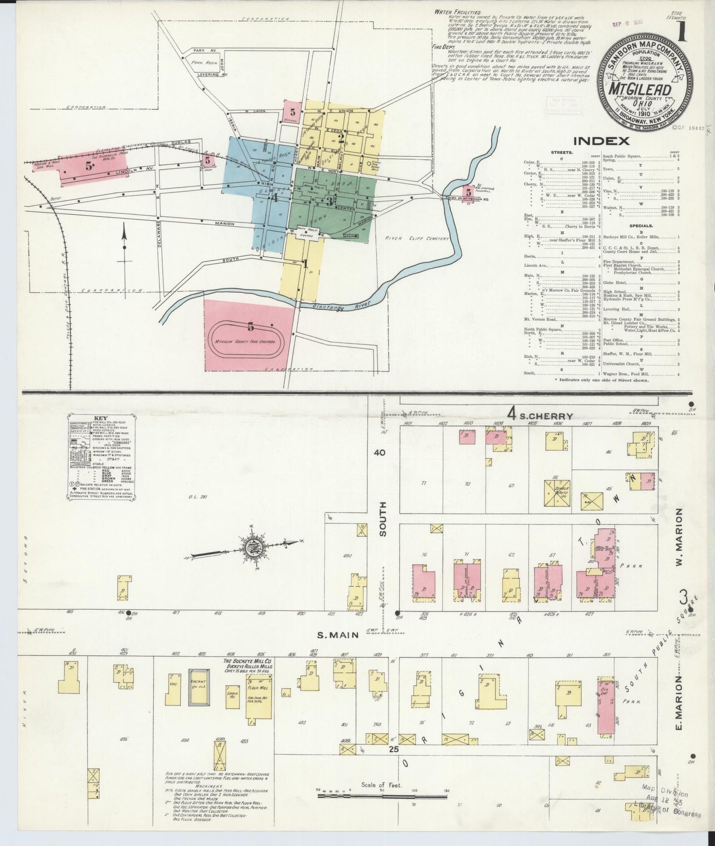 Sanborn Fire Insurance Map from Mount Gilead, Morrow County, Ohio (1910), Sheet #0001 - Complete Map Set gallery image, historic Sanborn map, vintage wall art, Ohio Ohio