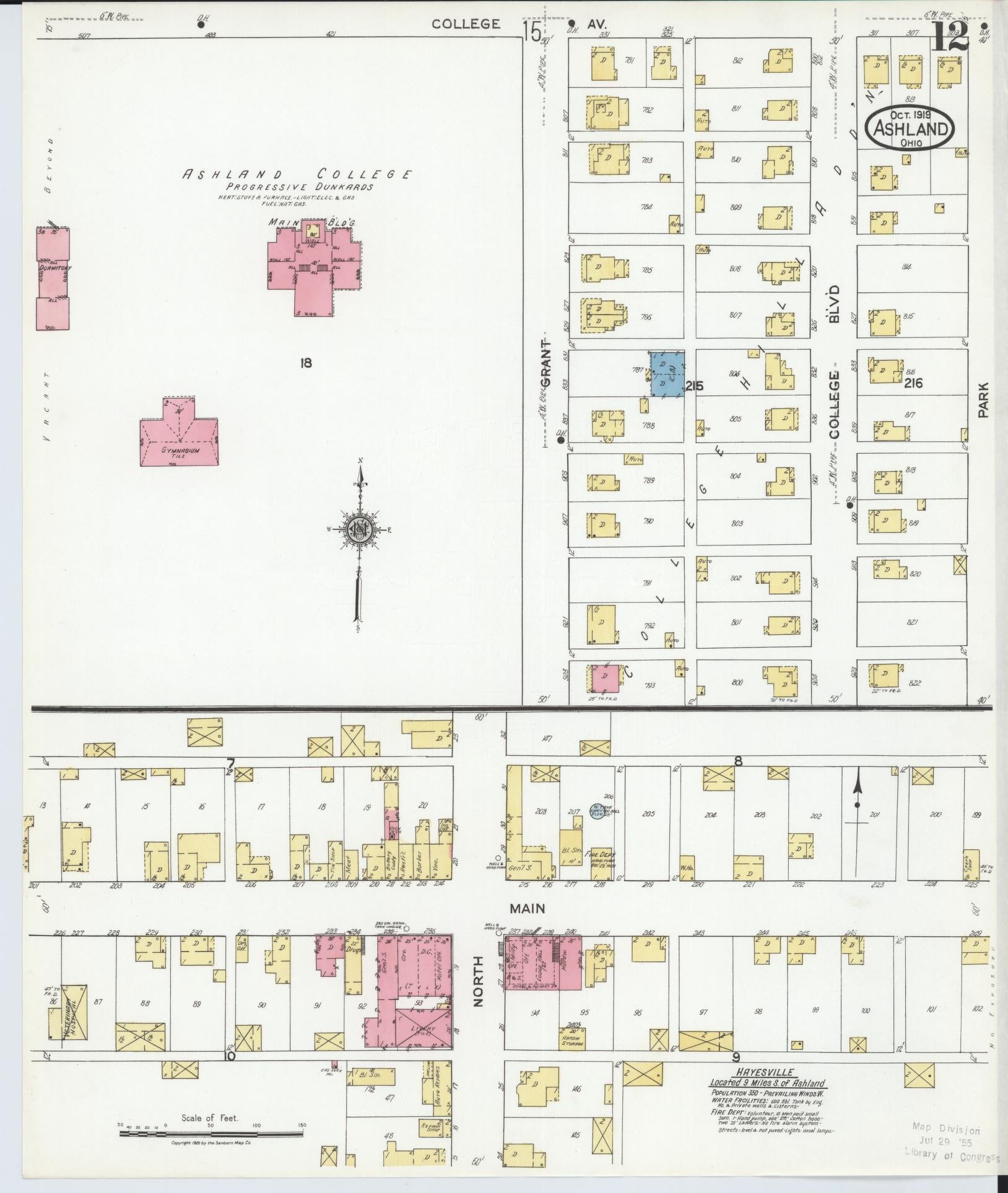 Sanborn Fire Insurance Map from Ashland, Ashland County, Ohio (1919), Sheet #0012 - Historic Sanborn Fire Insurance Map Print, vintage old map wall art, antique decor, genealogy gift, Ohio Ohio map