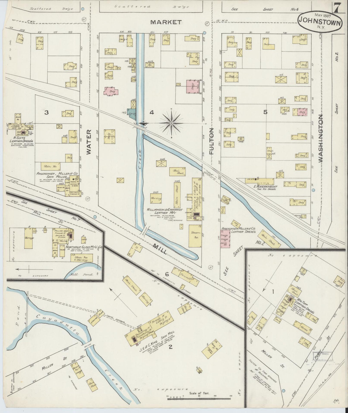 Sanborn Fire Insurance Map from Johnstown, Fulton County, New York (1887), Sheet #0007 - Historic Sanborn Fire Insurance Map Print, vintage old map wall art, antique decor, genealogy gift, New York New York map