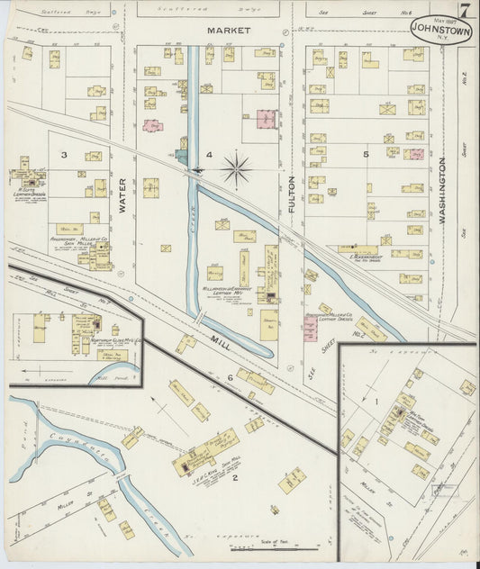 Sanborn Fire Insurance Map from Johnstown, Fulton County, New York (1887), Sheet #0007 - Historic Sanborn Fire Insurance Map Print, vintage old map wall art, antique decor, genealogy gift, New York New York map