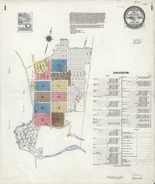 Sanborn Fire Insurance Map from Carmel By The Sea, Monterey County, California (1924), Sheet #0001 - Complete Map Set gallery image, historic Sanborn map, vintage wall art, California California