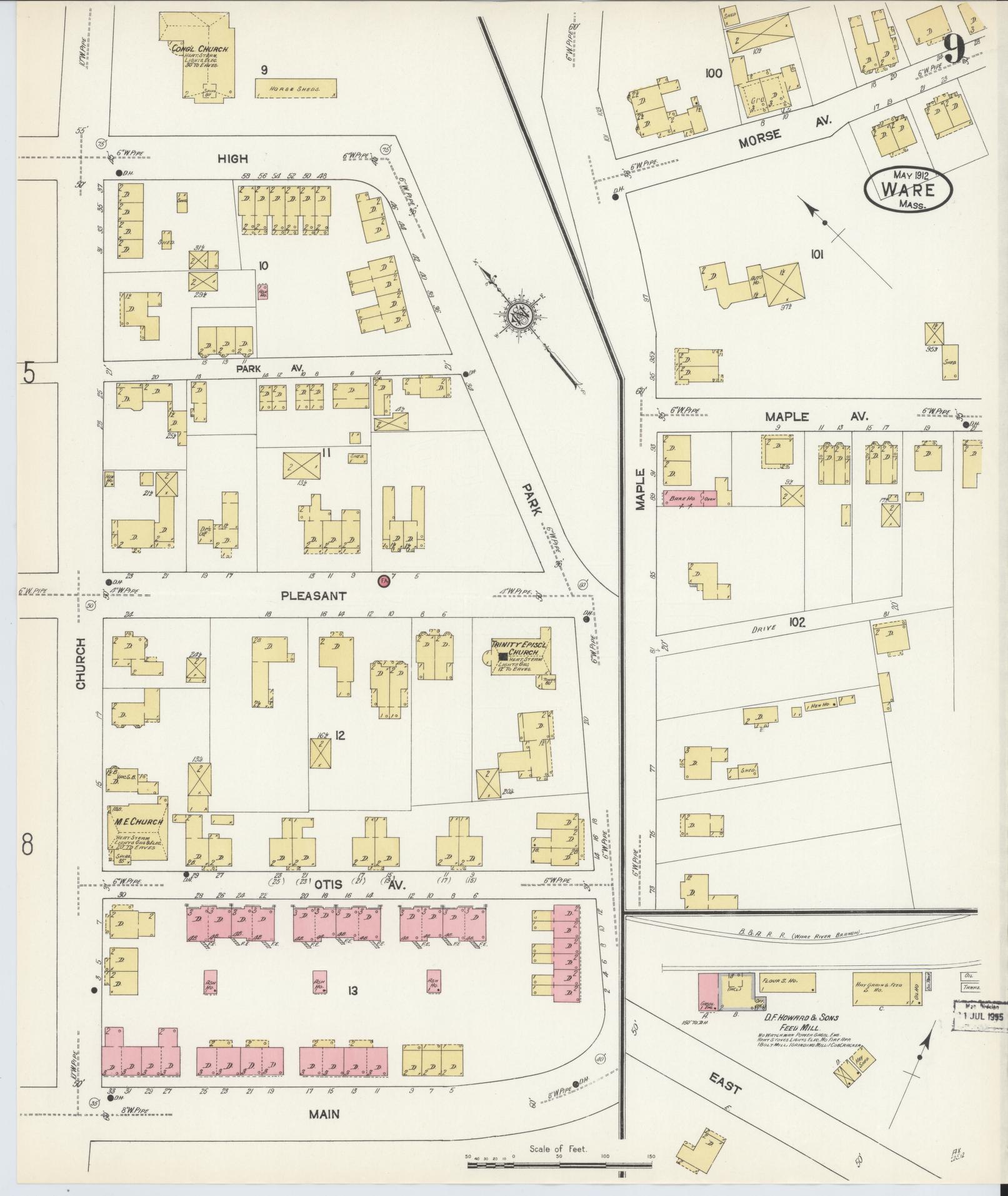 Sanborn Fire Insurance Map from Ware, Hampshire County, Massachusetts (1912), Sheet #0009 - Complete Map Set gallery image, historic Sanborn map, vintage wall art, Massachusetts Massachusetts