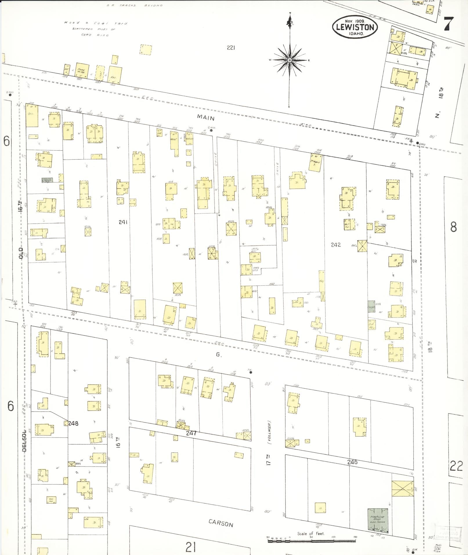 Sanborn Fire Insurance Map from Lewiston, Nez Perce County, Idaho (1909), Sheet #0007 - Historic Sanborn Fire Insurance Map Print, vintage old map wall art, antique decor, genealogy gift, Idaho Idaho map