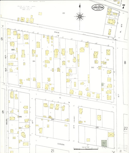 Sanborn Fire Insurance Map from Lewiston, Nez Perce County, Idaho (1909), Sheet #0007 - Historic Sanborn Fire Insurance Map Print, vintage old map wall art, antique decor, genealogy gift, Idaho Idaho map