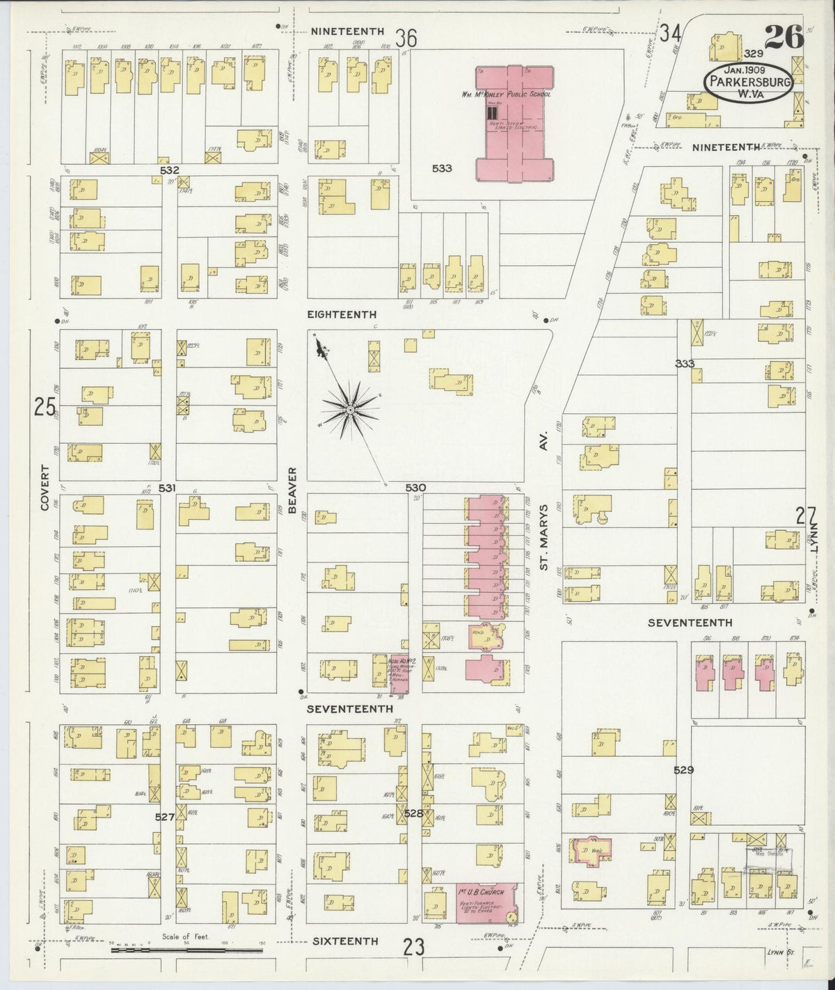 Sanborn Fire Insurance Map from Parkersburg, Wood County, West Virginia (1909), Sheet #0026 - Complete Map Set gallery image, historic Sanborn map, vintage wall art, West Virginia West Virginia