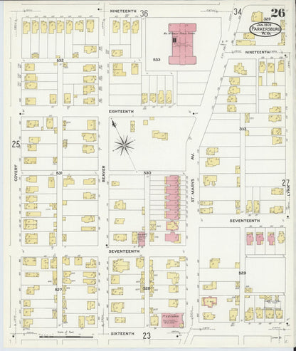 Sanborn Fire Insurance Map from Parkersburg, Wood County, West Virginia (1909), Sheet #0026 - Complete Map Set gallery image, historic Sanborn map, vintage wall art, West Virginia West Virginia